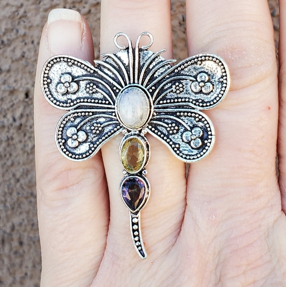 New Multi Gemstone 925 Silver Dragonfly Ring. - Picture 3 of 13